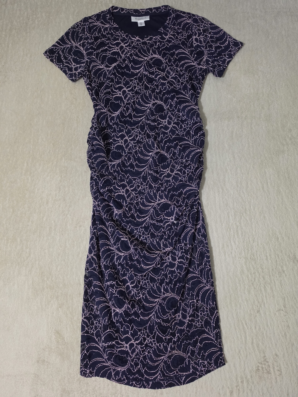 Motherhood Maternity Navy Midi Dress with Light Pink Abstract Pattern Size:XS